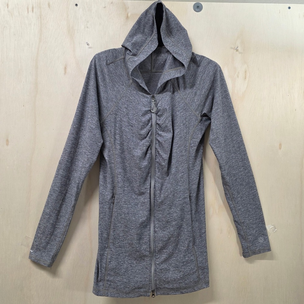 Athleta Gray Space Dye Full Zip Longline Hoodie Thumbholes Women's Size M